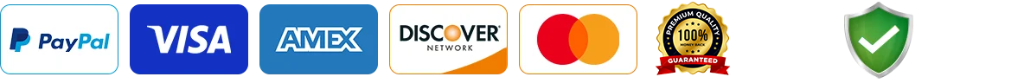 Payment badges PayPal, Visa, MasterCard, Money Back Guarantee, SSL Secure
